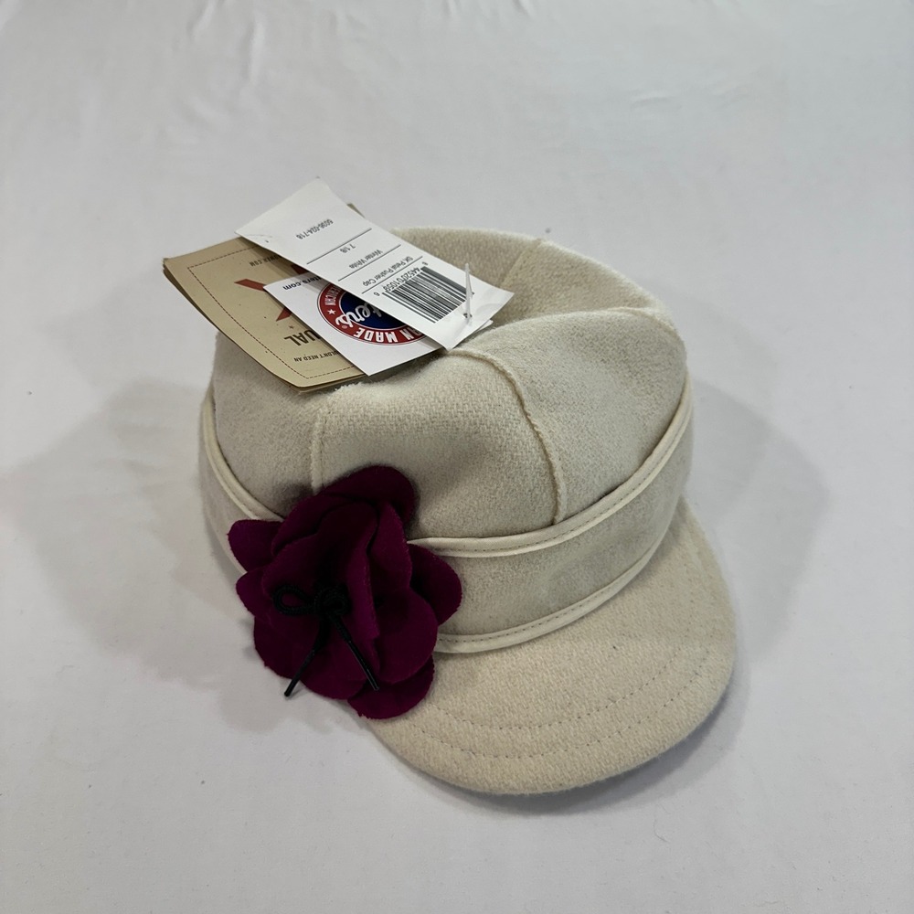 Stormy Kromer SK Petal Pusher Cap Women 7 1/8 Winter White Wool Floral | Cabin